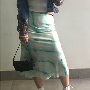 Elegant satin Tie-Dye Midi Skirt